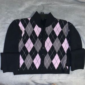 Purple and black plaid jacket.